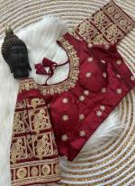 Pure Raw Silk Maroon Wedding Wear Embroidery Work Readymade Blouse